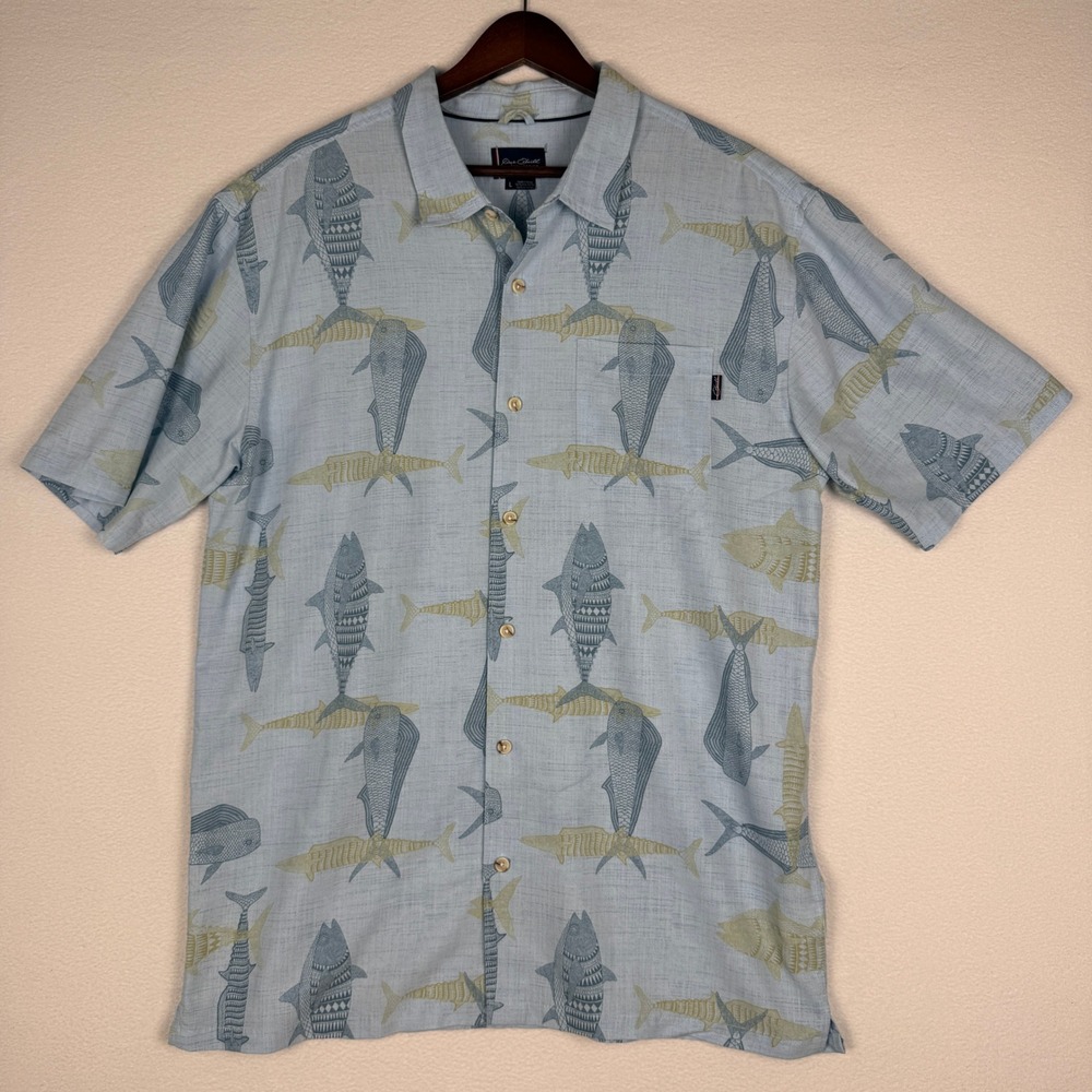 Jack O'Neill Collection Mens L Tribal Fish AOP Button Up Shirt Beach Vacation - Picture 2 of 9